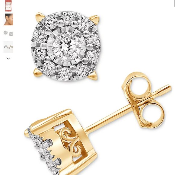 Natural Diamond Stud Earrings, 14K Yellow Gold - Picture 2 of 4